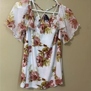 Floral Ruffle Blouse - White and Pink